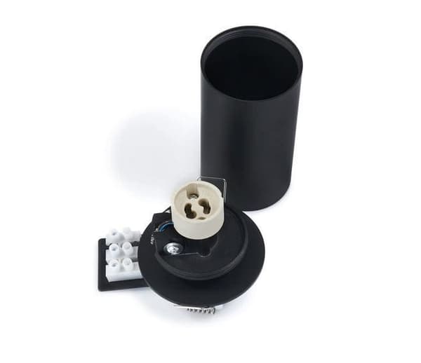 LED indbygget spotlight med 1 flamme, drejelig og vipbar, rund, sort aluminium, ideel til LED-lamper, Lungo 1x