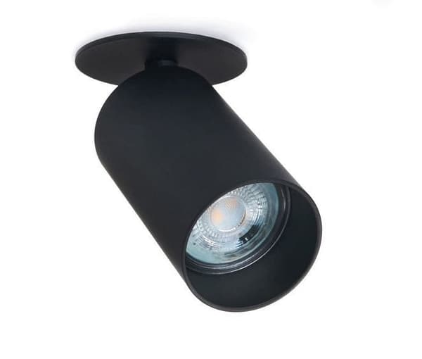 LED indbygget spotlight med 1 flamme, drejelig og vipbar, rund, sort aluminium, ideel til LED-lamper, Lungo 1x