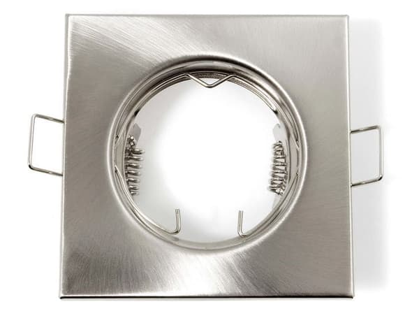 Upotettava LED-kohdevalaisin, neliönmuotoinen, metalli, satiinipinta, ihanteellinen GU10 50 mm:n LED-lampuille + GU10 Atis -kanta