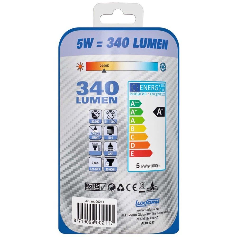 Luxform Sett 4 Flammeformet LED Lyspære E14 5 W 2700 K