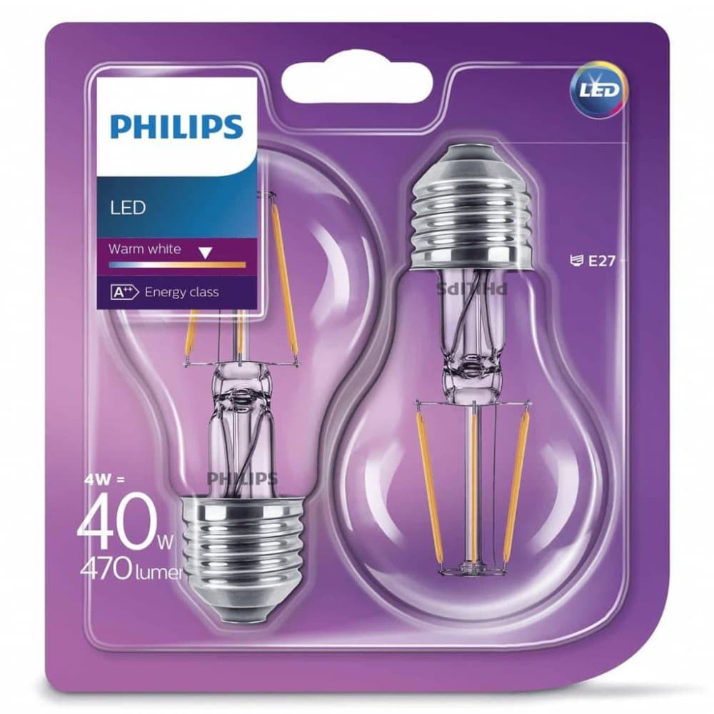 Philips LED-lyspærer 2 stk Classic 4 W 470 Lumens 929001237171