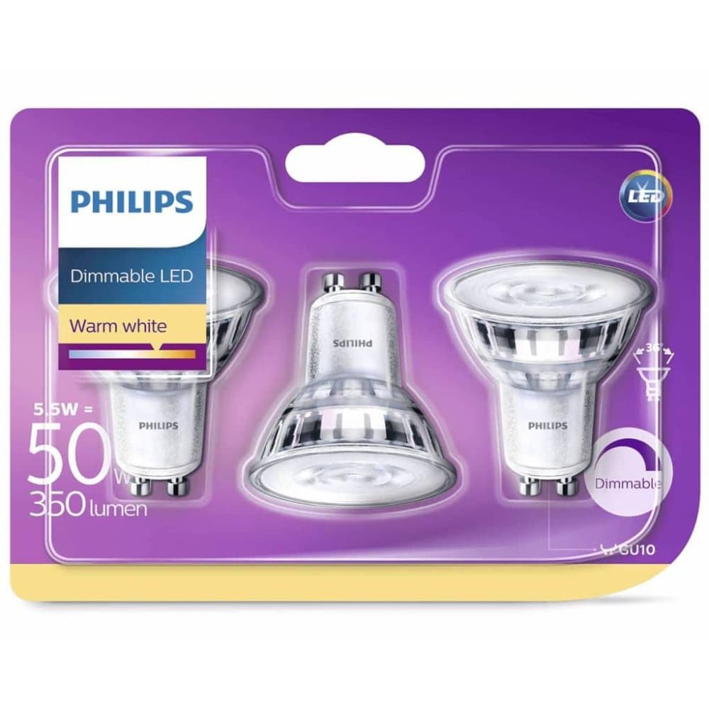 Philips LED-spotlyspærer 3 stk Classic 5,5 W 350 Lumens 929001364186