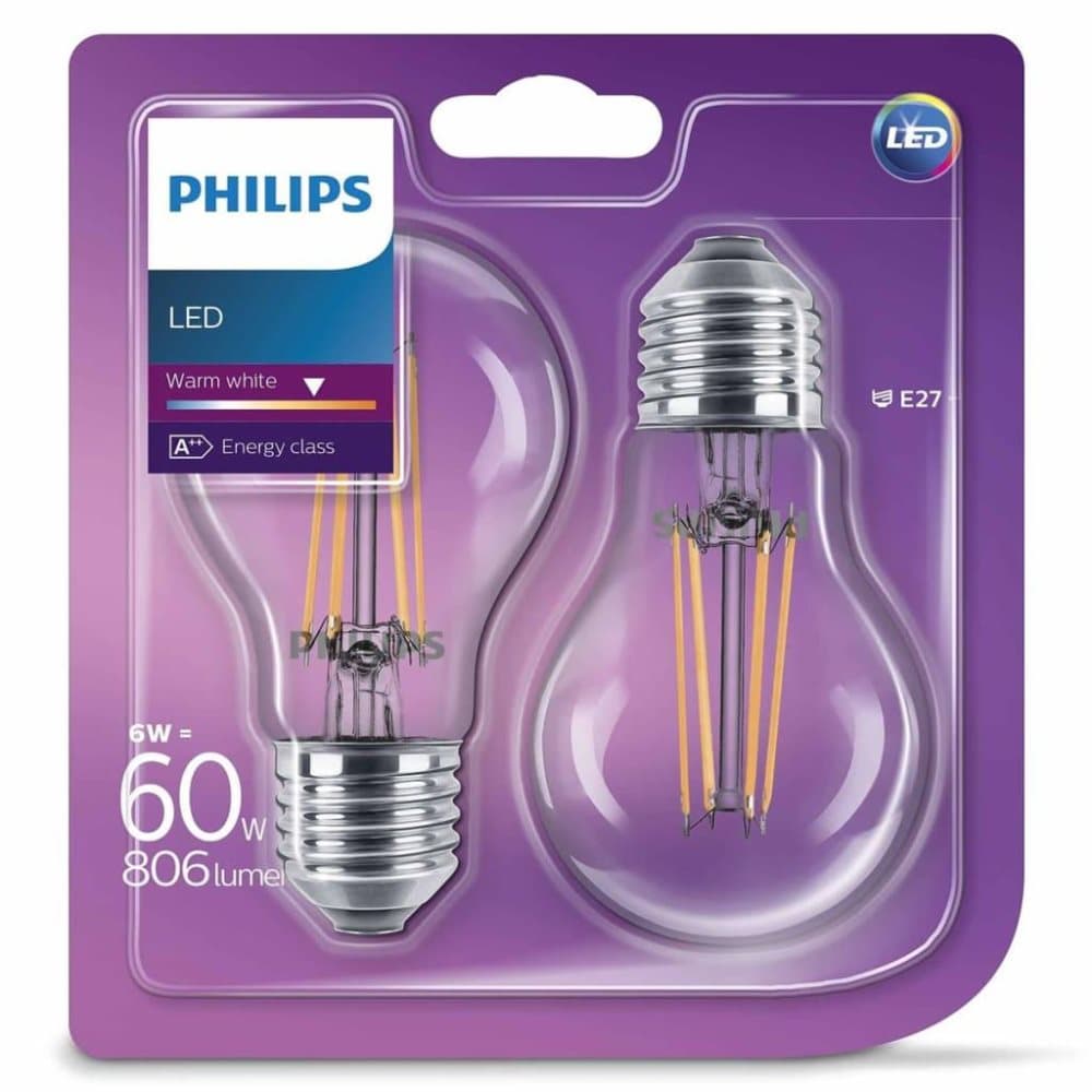 Philips LED-lyspærer 2 stk Classic 6 W 806 Lumens 929001237271