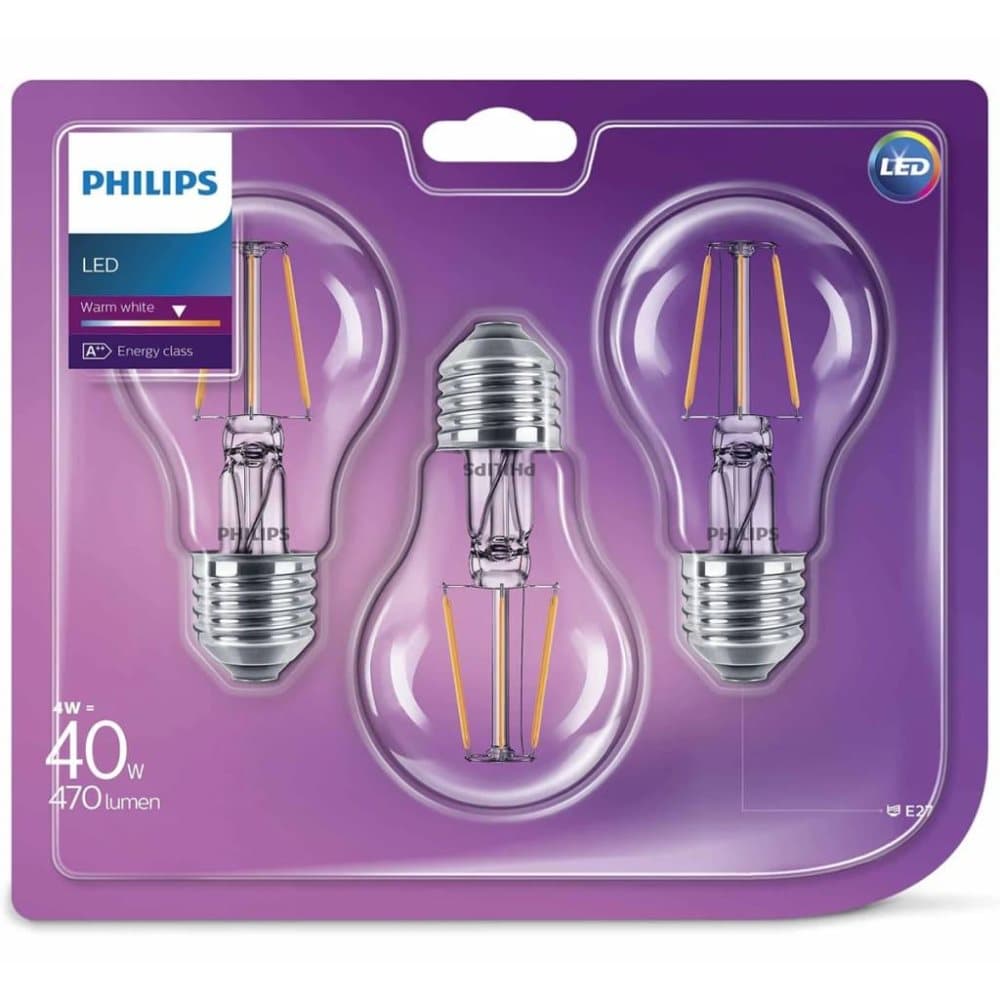 Philips LED-lyspærer 3 stk Classic 4 W 470 Lumens 929001237173