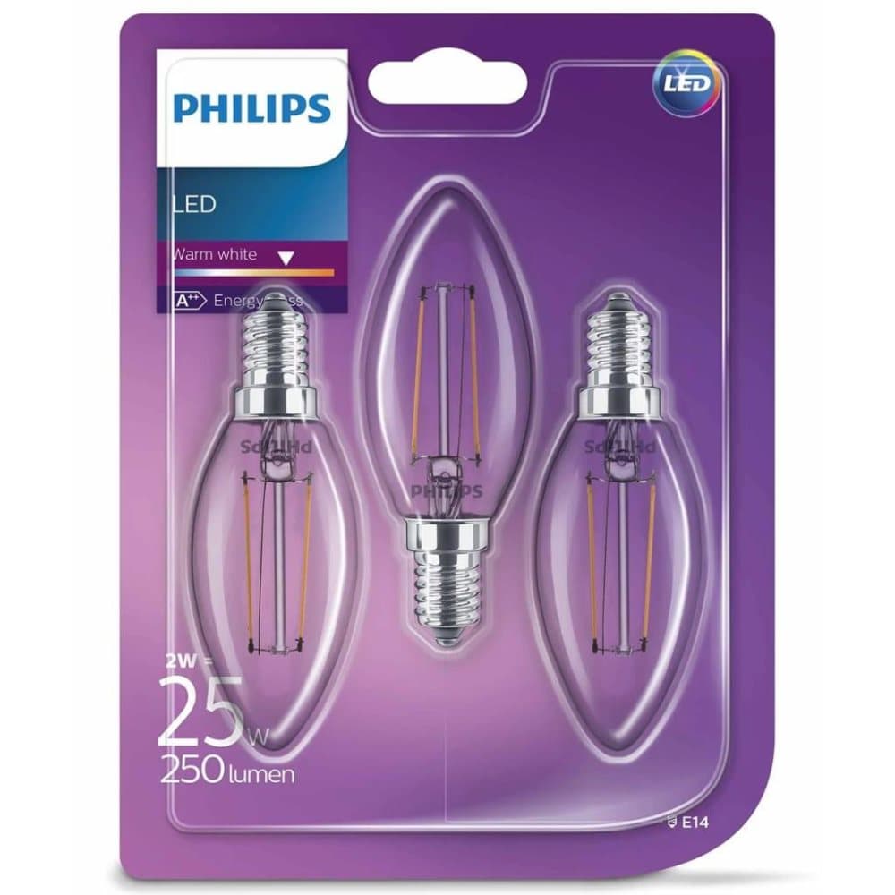 Philips LED-stearinlyspærer 3 stk Classic 2 W 250 Lumens 929001238373