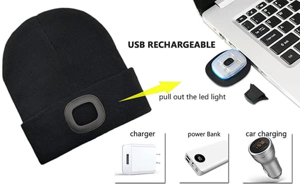 Mössa med LED-lampa USB - Nattlopp - Nattarbete - Unisex Cykling Vandring