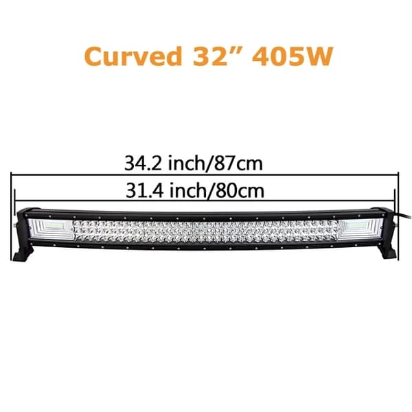 LED-lysbar, buet/ligelinje design, 7D 3-rækker teknologi., Buet 32 tommer ledning