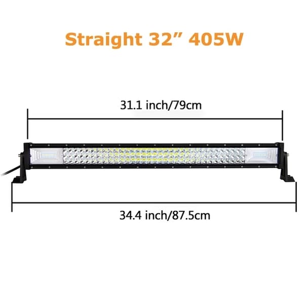 LED-lysbar, buet/ligelinje design, 7D 3-rækker teknologi., Buet 32 tommer ledning