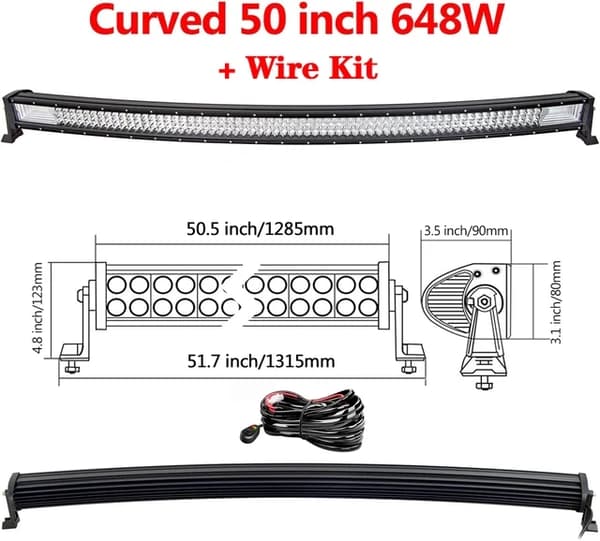 LED-lysbar, buet/ligelinje design, 7D 3-rækker teknologi., Buet 32 tommer ledning