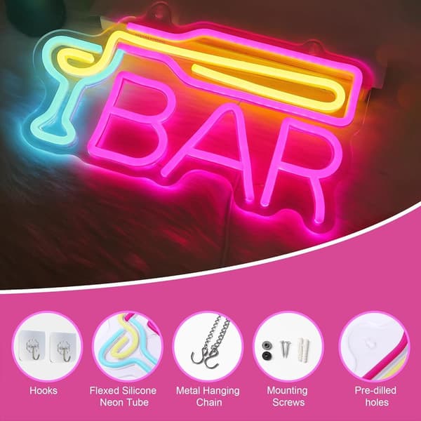 Bar Neonskilt, dæmpbar LED-bar til vægklistermærke, USB-drevet, æstetisk indretning til hjemmet, Bistro, Fest, Klub