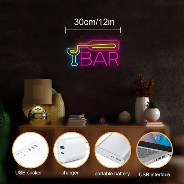 Bar Neonskilt, dæmpbar LED-bar til vægklistermærke, USB-drevet, æstetisk indretning til hjemmet, Bistro, Fest, Klub