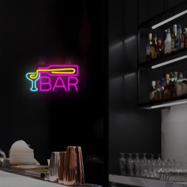Bar Neonskilt, dæmpbar LED-bar til vægklistermærke, USB-drevet, æstetisk indretning til hjemmet, Bistro, Fest, Klub