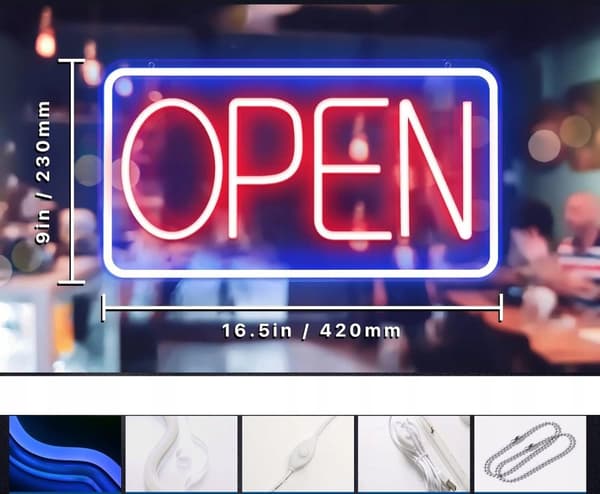NEON LED SKILT ÅBEN FOR BUTIK CAFÉ LOKATION BAR USB VEDLÆG