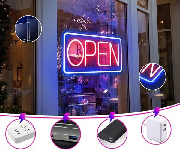 NEON LED SKILT ÅBEN FOR BUTIK CAFÉ LOKATION BAR USB VEDLÆG
