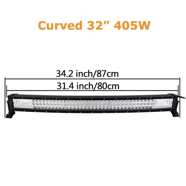 LED-lysbar, buet/ligelinje design, 7D 3-rækker teknologi., Buet 32 tommer uden ledning