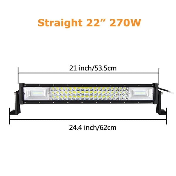 LED-lysbar, buet/ligelinje design, 7D 3-rækker teknologi., Lige 22 uden ledning
