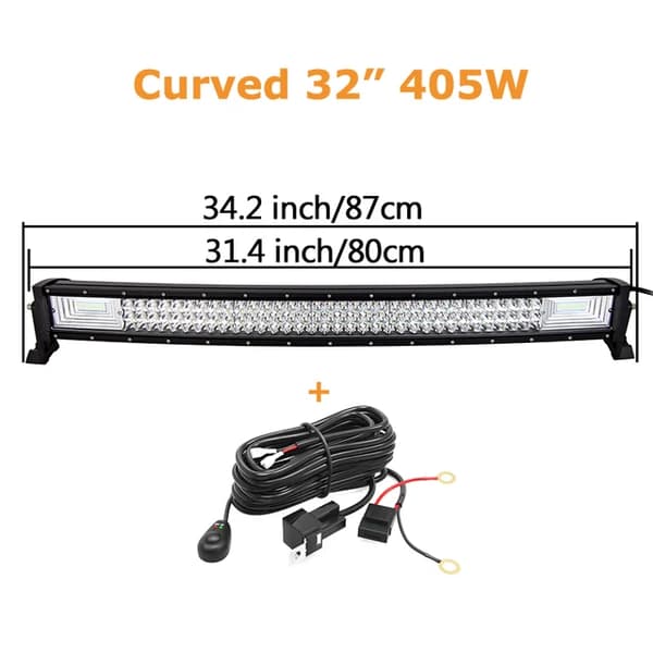 LED-lysbar, buet/ligelinje design, 7D 3-rækker teknologi., Buet 32 tommer ledning