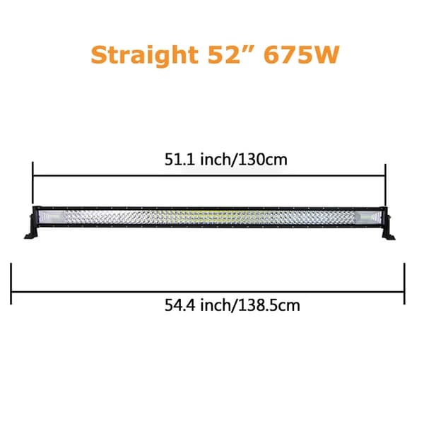 LED-lysbar, buet/ligelinje design, 7D 3-rækker teknologi., Lige 52 uden ledning