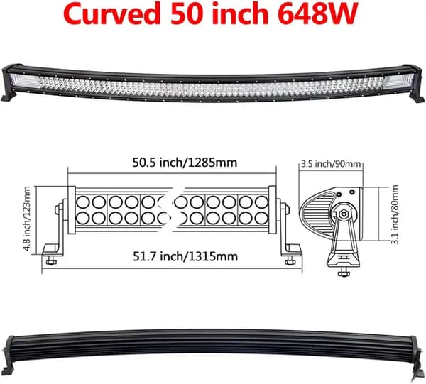 LED-lysbar, buet/ligelinje design, 7D 3-rækker teknologi., Buet 50 tommer uden ledning