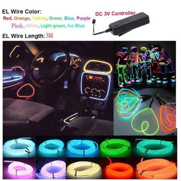 Batteridriven Led Wire Neon slinga 3 Meter - Cerise