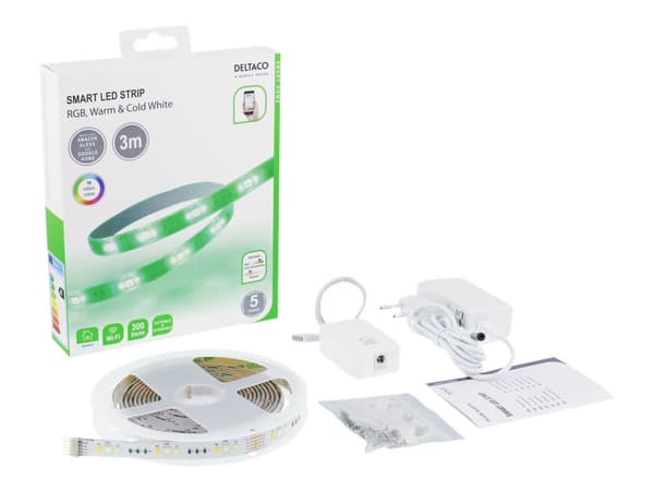 DELTACO SMART HOME - Ljusslinga - LED - 24 W - klass G - RGB/varmt till kallt vitt ljus - 2700-6500 K - 3 m - vit
