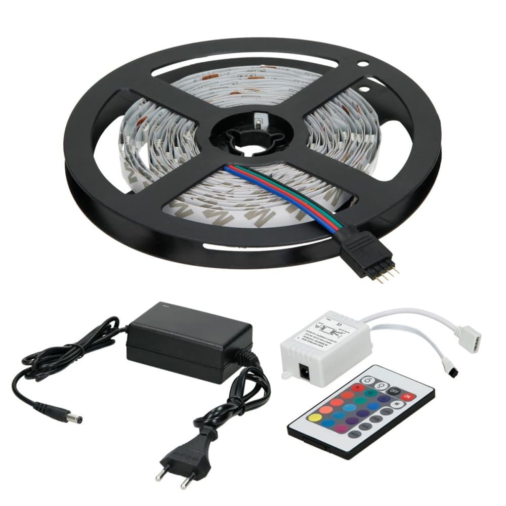 ECD Germany 10m LED 5050 SMD LYSKÆDE RGB + FJERNBETJENING + STRØMFORSYNING 30LED / m