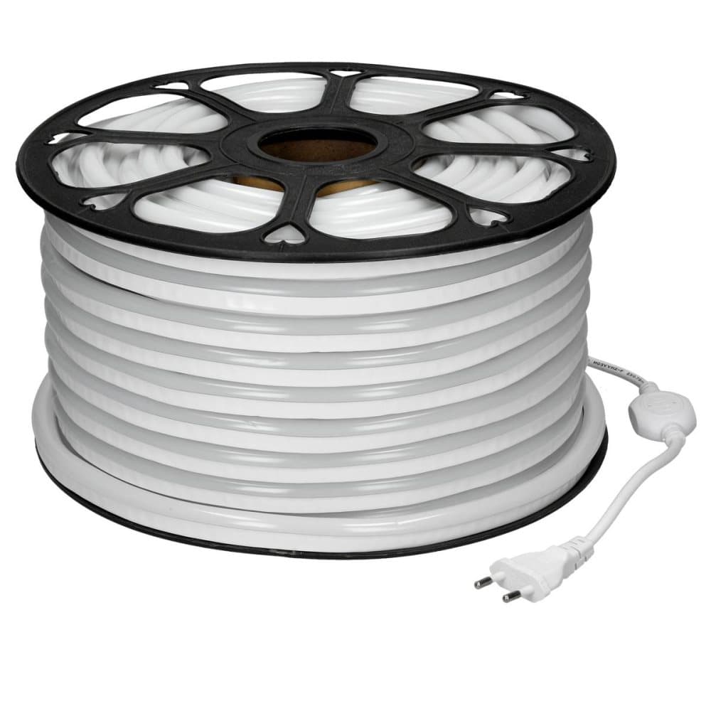 ECD Germany Neon LED strip 50m - SMD 2835-120 lysdioder / m - 9W / m - 230 - 6000K kall vit - utan ljuspunkter - Flexibel - Vattentät IP68 - LED bar