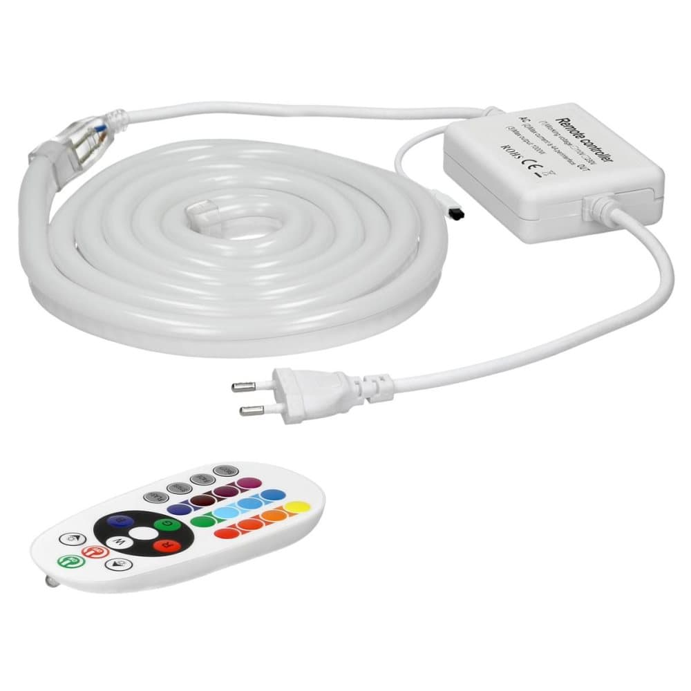 ECD Germany Neon LED Strip RGB 3m dimbar - SMD 5050 - 60 LED / m - 9W / m - 230V - utan ljuspunkter - Flexibel - Vattentät IP68 - med fjärrkontroll -
