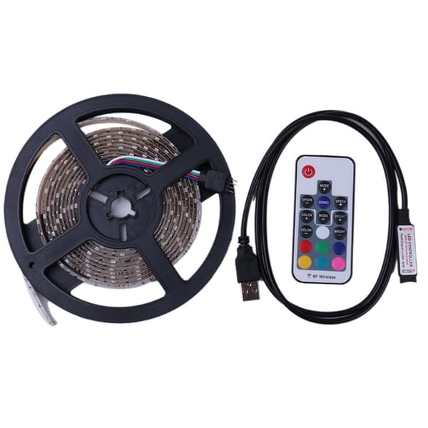 RGB LED loop USB med fjernkontroll - 5 meter vanntett