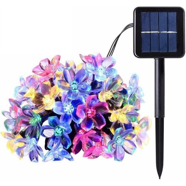 Stämningsfull Solcellsbelysning LED ljusslinga i olika färger, blommor