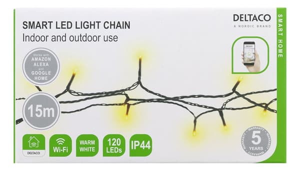 WiFi light chain, 15m, 120 led, adapter, IP44, WW