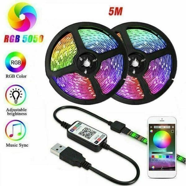 Waterproof 5m USB LED Strip Lights Bluetooth APP Remote 5050 Color