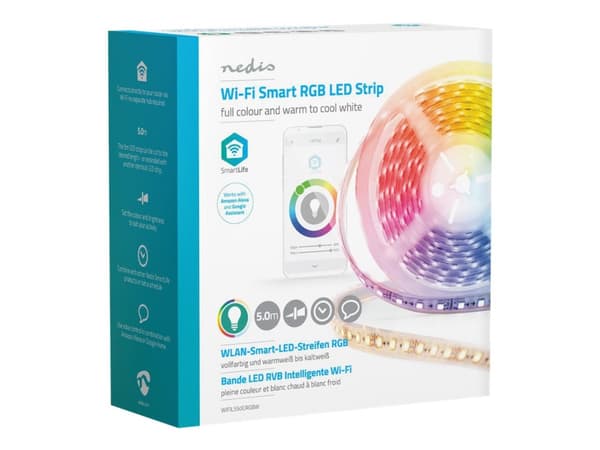 Nedis Wi-Fi Smart - Ljusslinga - LED - 15 W - klass F - RGB/varmt till kallt vitt ljus - 2700-6500 K - 5 m