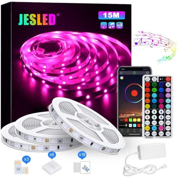 15meter APP & Musik kontrollerad LED-List Stripe med RGB LED-Strip 15 meter SMD 5050 ljusslinga