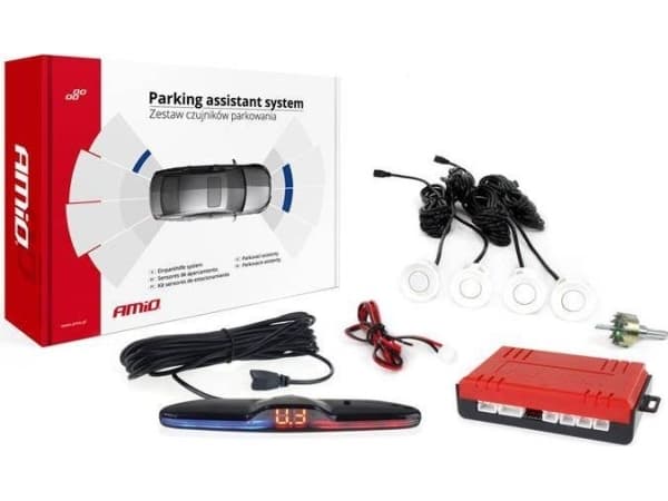 Rinkinys Parkeringssensorer Ryggesensorer Maks LED 4 sensorer Balta Amio-02289