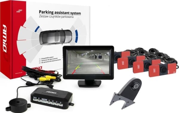 AMiO parkeringssensorer tft01 4,3" med kamera hd-502-ir 4 sensorer sortera internt
