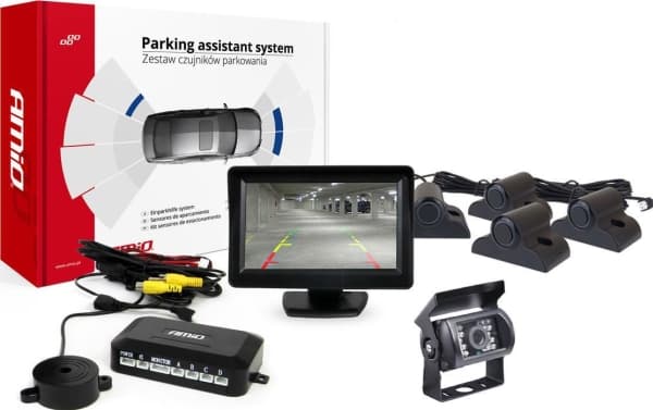 AMiO parkeringssensorer tft01 4,3" med kamera hd-501-ir 4 sensorer sortera lastbil