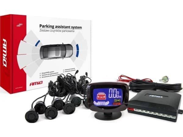 Sett med parkeringssensorer ryggesensorer LED graf 8 sensorer svart amio-01559