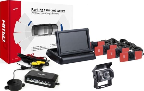 AMiO parkeringssensorer TFT02 4,3" med kamera HD-501-IR 4 interne sorteringssensorer