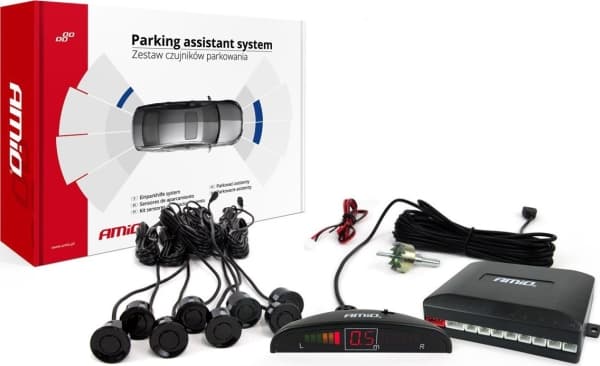 Sett med parkeringssensorer rygge-LED 8 sensorer svart "gyllen" 18mm amio-01603