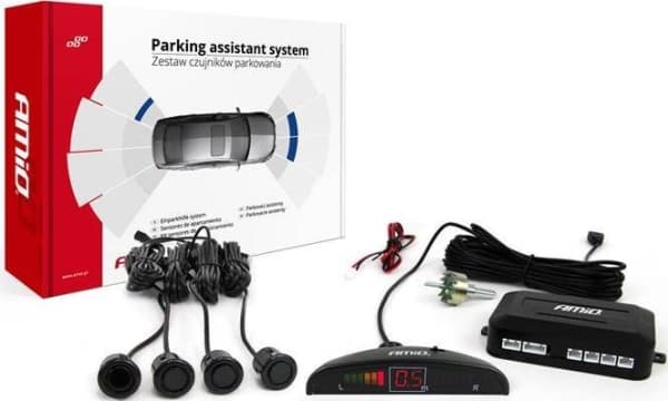 Sett med parkeringssensorer reverserende LED 4 sensorer svart gull 18mm amio-01577