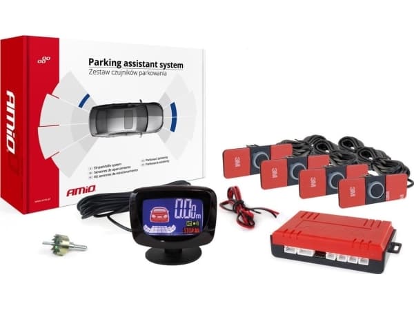 Sett med parkeringssensorer ryggesensorer LED-graf 4 svarte sensorer intern 16,5 mm amio-02257