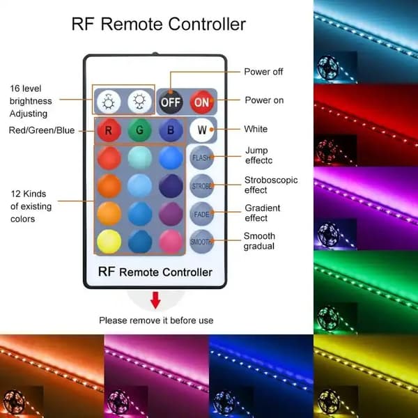 Waterproof 5m USB LED Strip Lights Bluetooth APP and 24 keys Controller Remote, 5050 Color