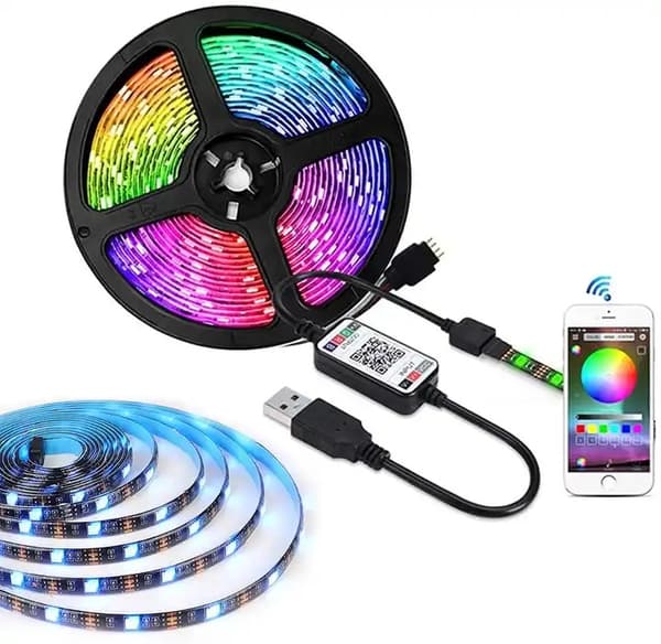Waterproof 5m USB LED Strip Lights Bluetooth APP and 24 keys Controller Remote, 5050 Color