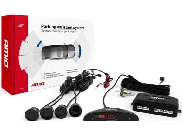 Uppsättning parkeringssensorer backning LED 4 sensorer svart amio-01565