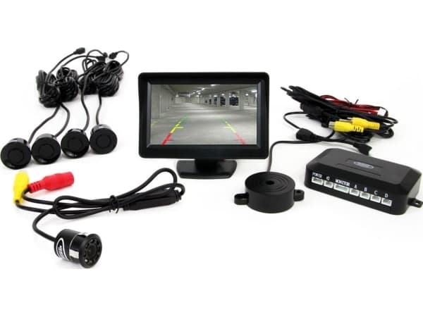 Amio parkeringssensorsats tft01 4,3" med kamera hd-308-led 4 svarta sensorer