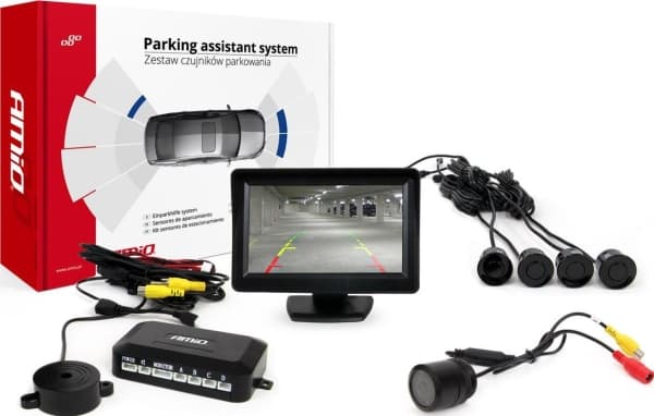 Amio pysäköintianturipaketti tft01 4.3" kameralla hd-301 ja 4 mustaa anturia