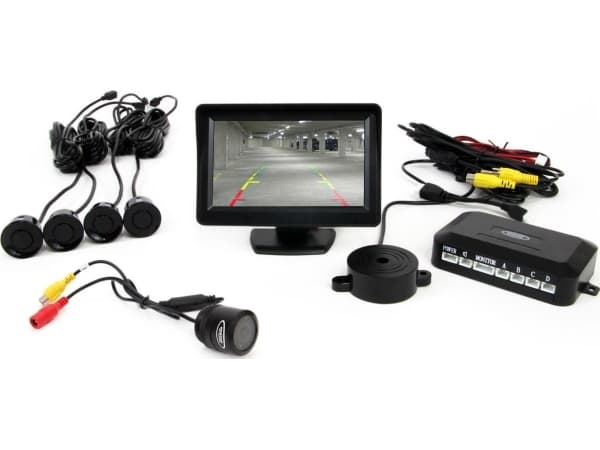 Amio uppsättning parkeringssensorer tft01 4,3" med kamera hd-315-led 4 sensorer svart
