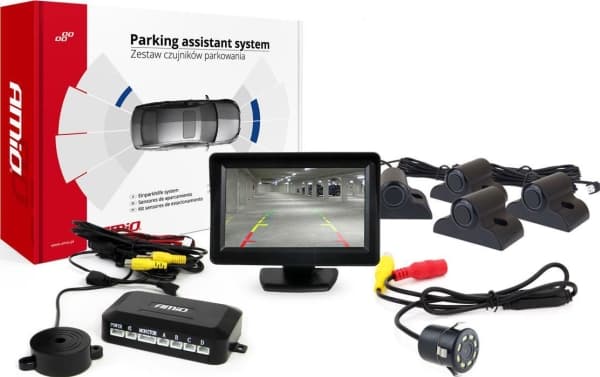 Amio Parkeringssensor Kit tft01 4,3" med kamera hd-308-led 4 sensorer svart lastbil
