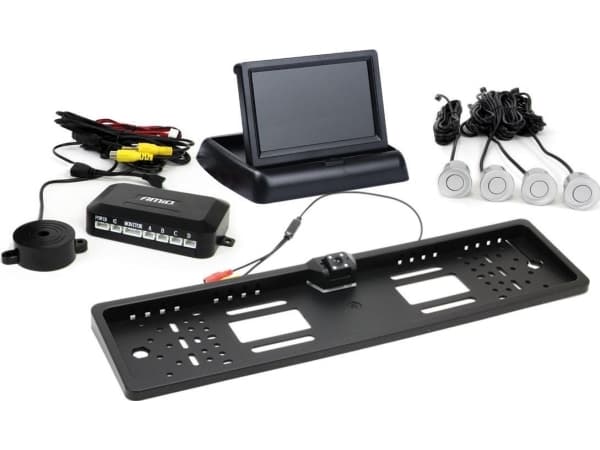 Amio Parkeringssensorsett tft02 4,3 tommer med kamera hd-402-led 4 sensorer sølv